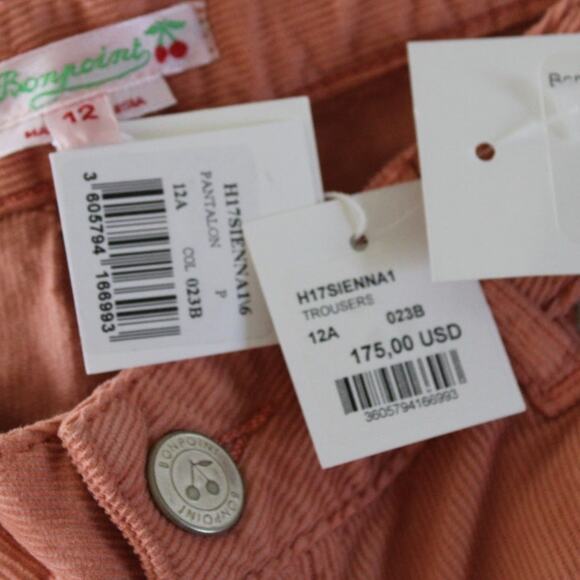 NWT Bonpoint Sienna Style Corduroy Pants Slim Straight Cookie Orange Pink 12 - Picture 8 of 9